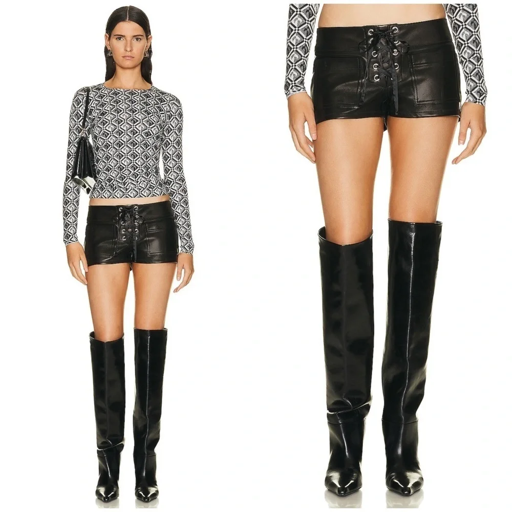 New! EB Denim Leather Black Micro Hottie Y2K
Lace Up Shorts ❤️🔥 Size 26 NWT! - Picture 1 of 15